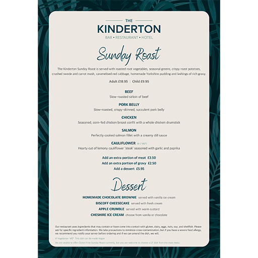 Sunday Lunch Menu